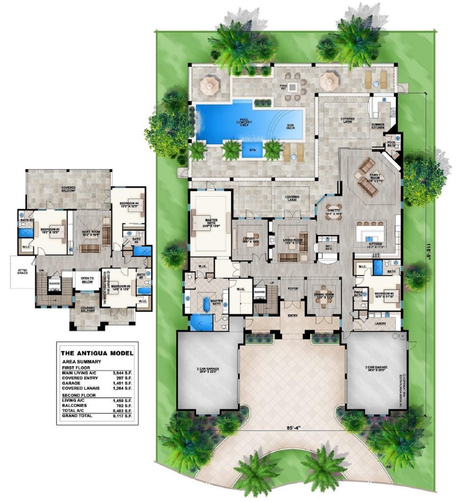 Antigua Floor Plan - Private Estate Collection - DIVCO Custom Homes, Florida